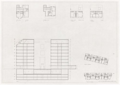 Floor plans and section for Plano Urbanístico Boulevard Brune, Paris, France