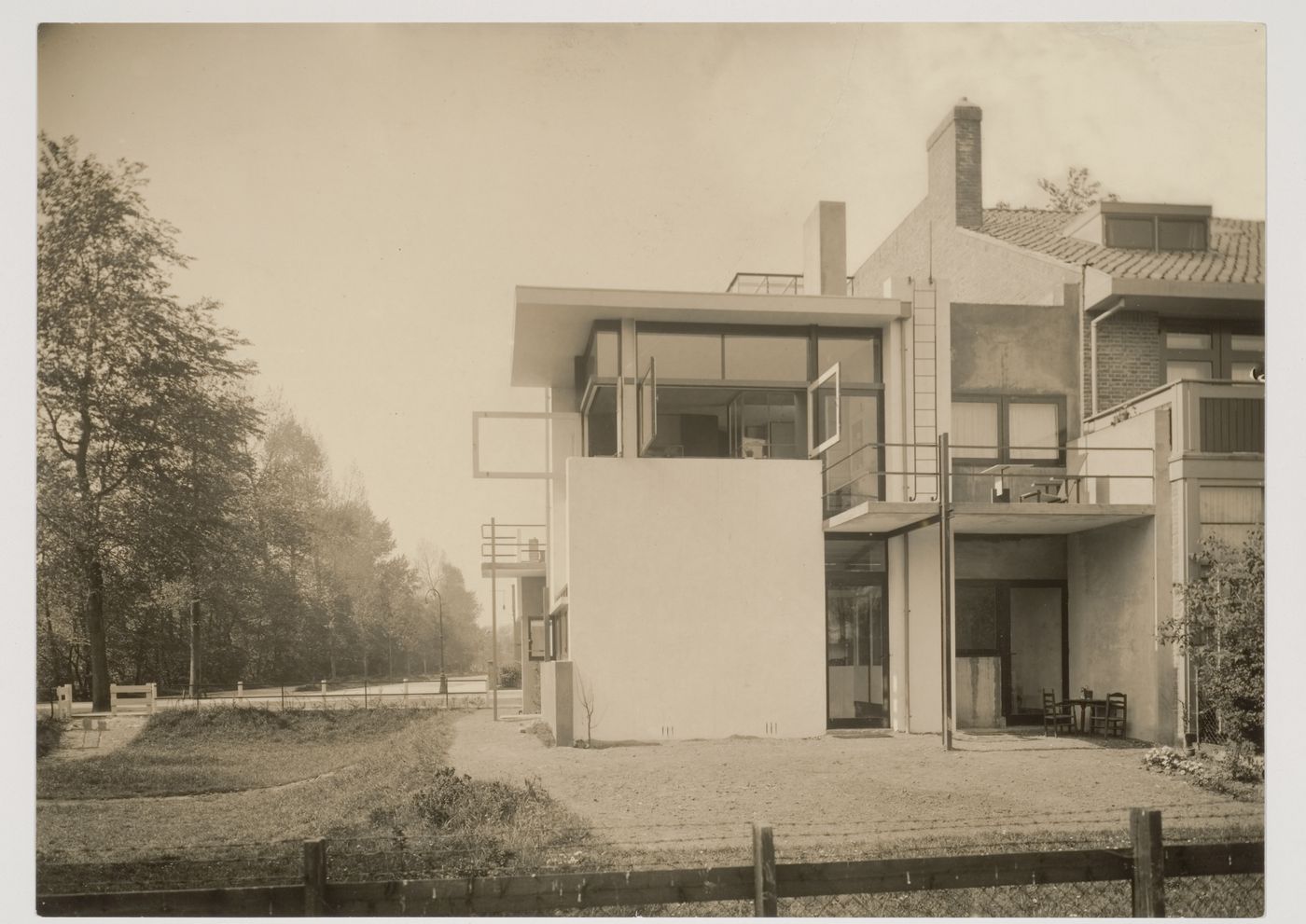 Exterior view of the northeast façade of Schröder House, Utrecht, Netherlands