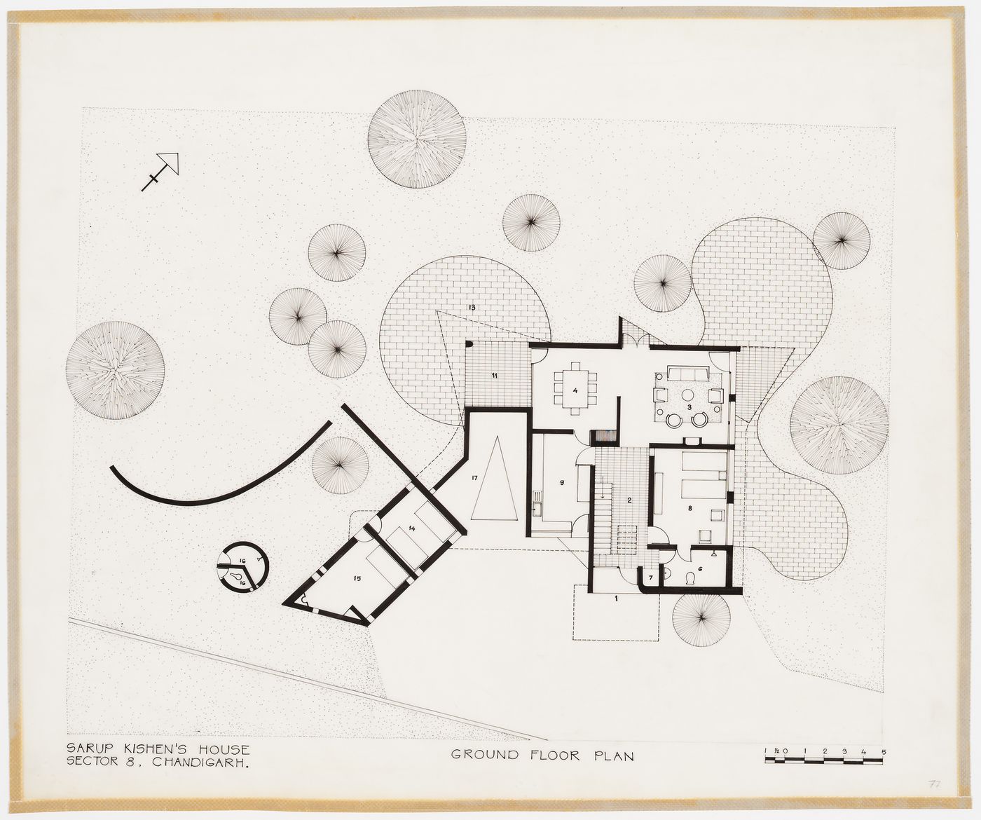 Ground floor plan for Sarup Kishen's house, Sector 8, Chandigarh, India