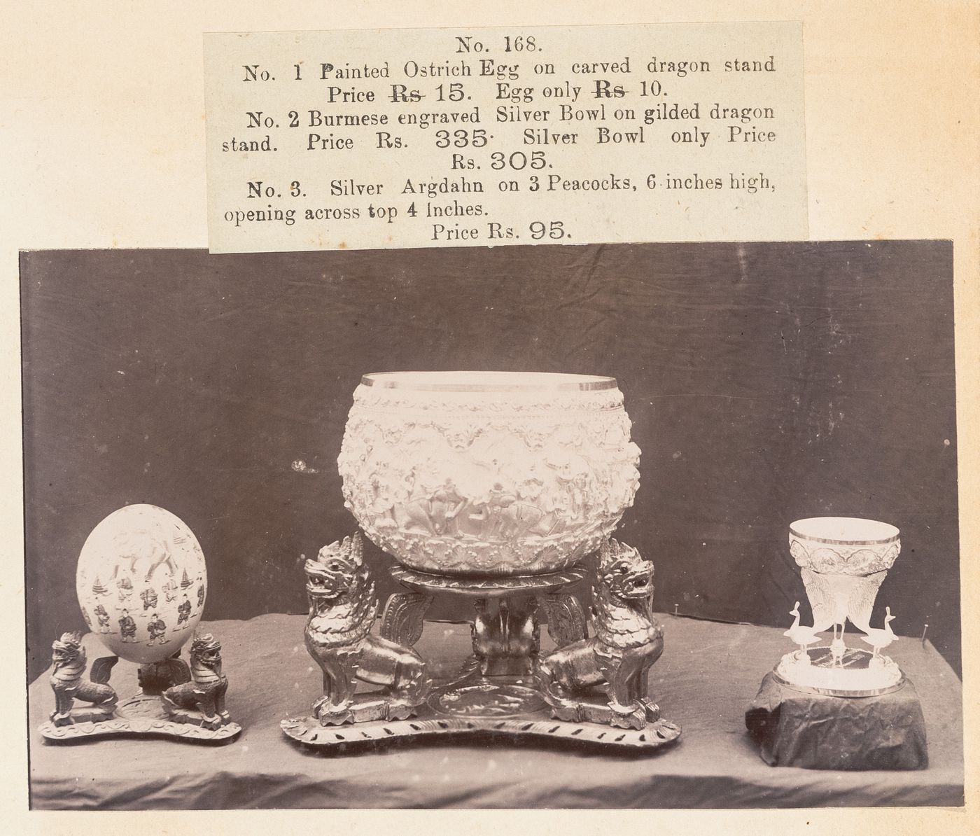 View of silverware, F. Beato Limited, C Road, Mandalay, Burma (now Myanmar)