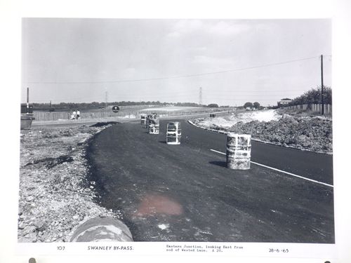 View of eastern junction, looking east from end of Wested Lane, during construction of the Swanley Bypass, England