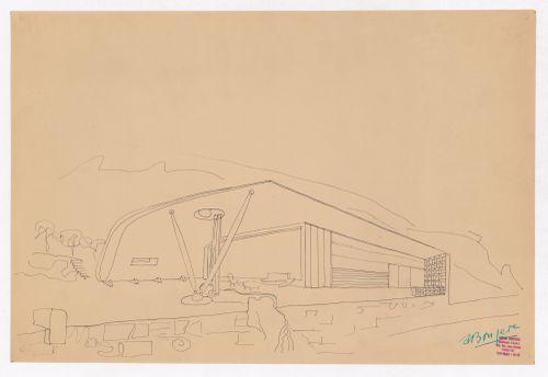 Perspective for a guest villa showing the terrace and the principal and lateral façades, Village Polychrome, near Biot, France