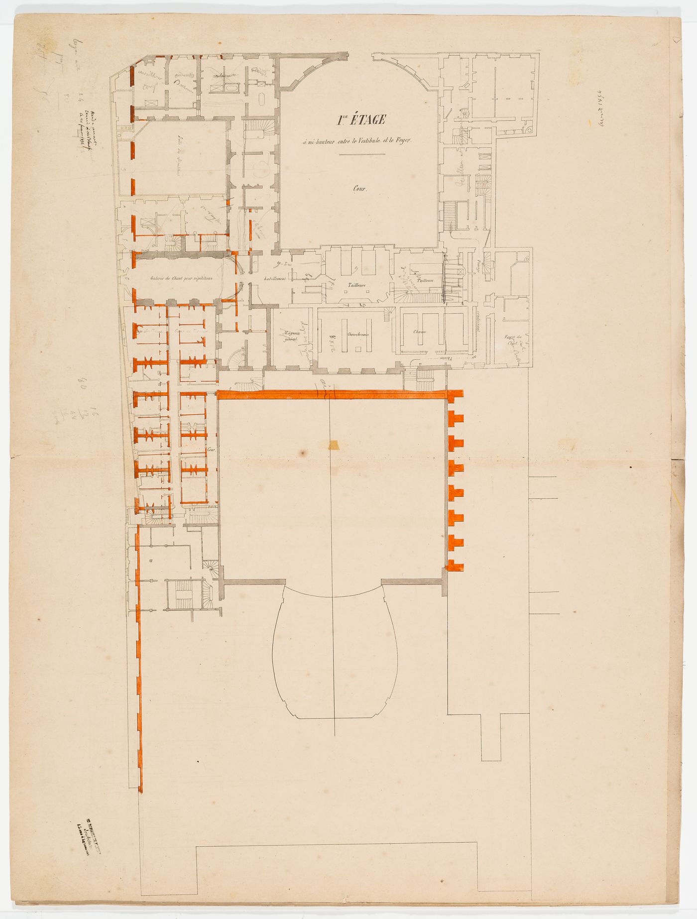 First floor plan of Salle Le Peletier with additions for alterations