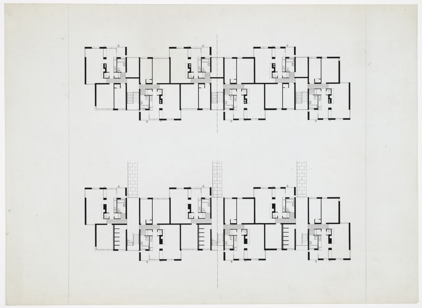 Plan for the two-storey block of flats, Ham Common Flats, London, England