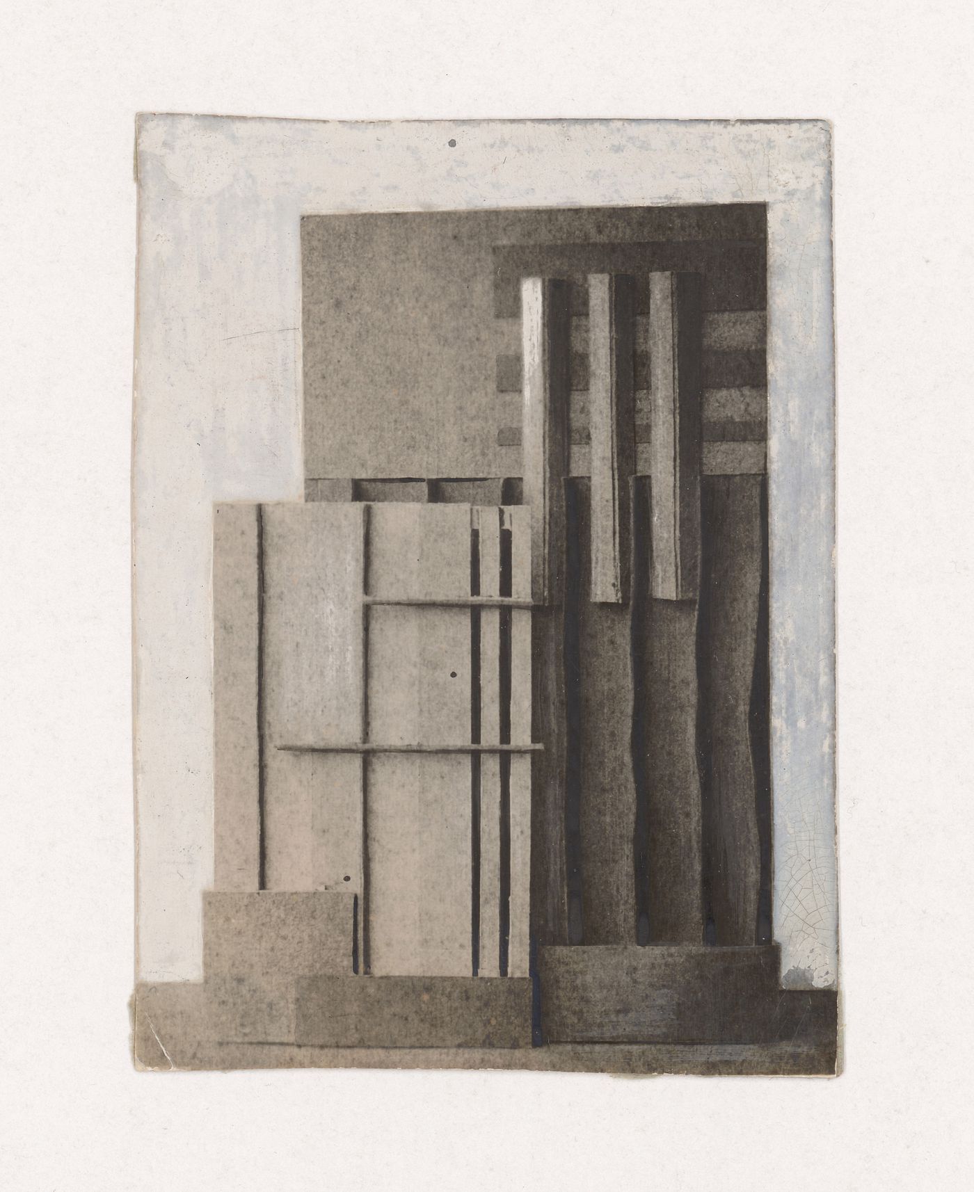 Photograph of a student model on the topic "Construction of Frontal Surface Based on Vertical, Horizontal and Inclined Combination of Two or More Rhythmical Rows" for the "Space" course at the Vkhutemas, Moscow