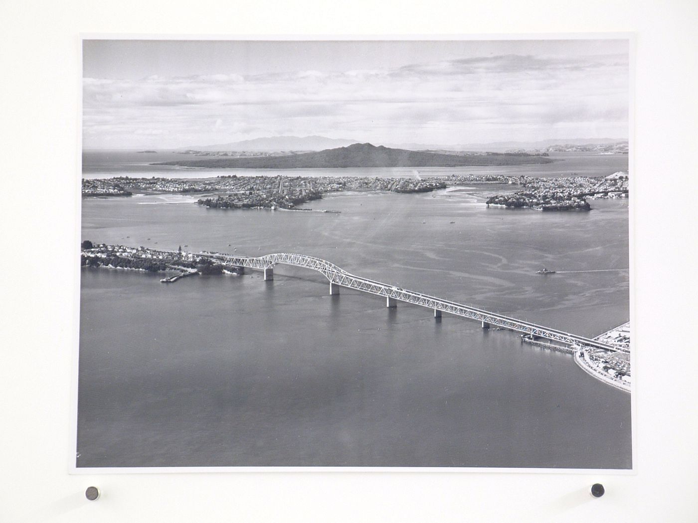 Aerial view of the Auckland Harbour Bridge, over the Waitematā Harbour, Auckland, New Zealand