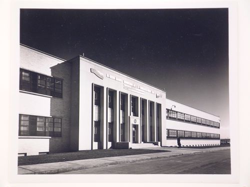View of the principal façade of the Administration Building, Curtiss-Wright Corporation Airplane Division St. Louis Assembly Plant, Robertson, Missouri