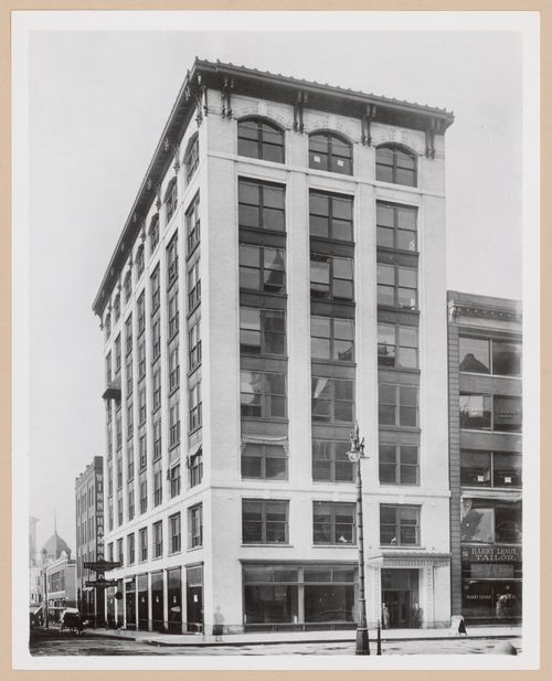 View of the principal and lateral façades of the Owen Building (now demolished), Detroit, Michigan