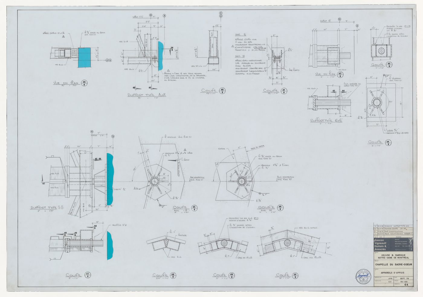 Plans and sections for pressure mechanisms [?] for the reconstruction of the Chapelle du Sacré-Coeur, Notre-Dame de Montréal