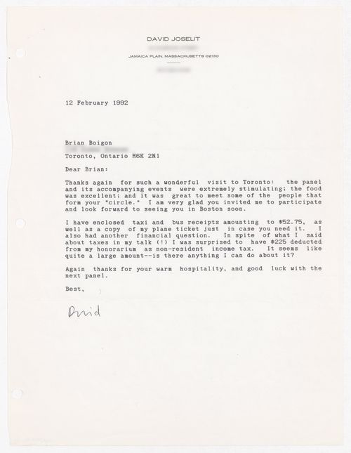 Correspondence and receipt for Culture Lab