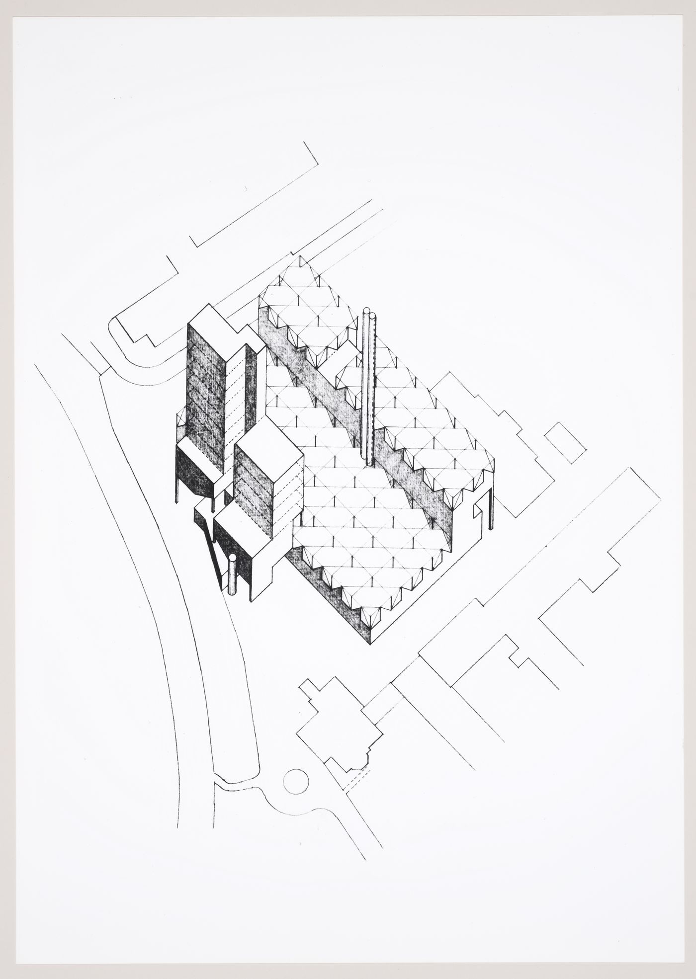 Leicester University Engineering Building, Leicester, England: view of an axonometric