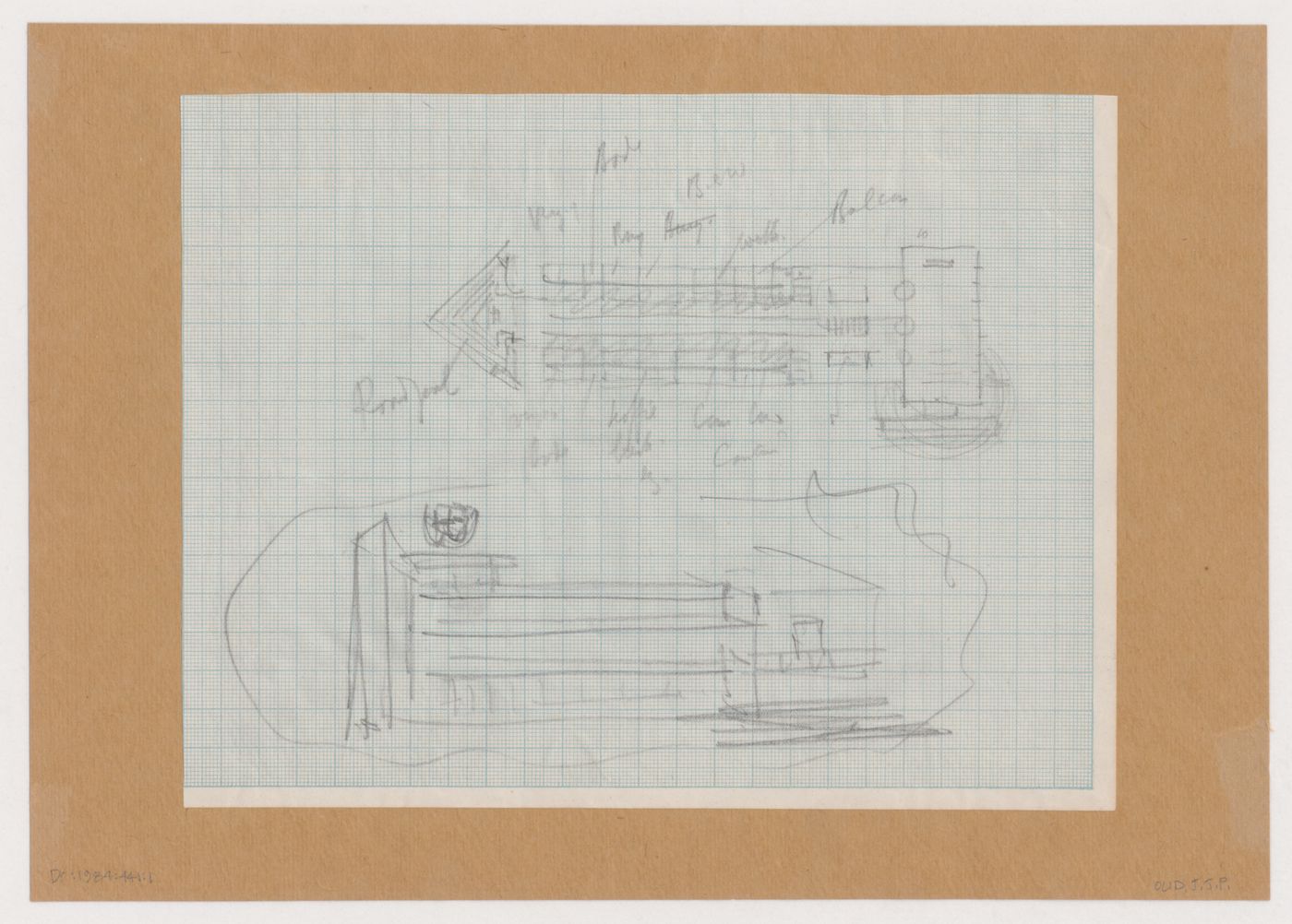 Sketch plan and sketch perspective for Almelo Town Hall, Netherlands