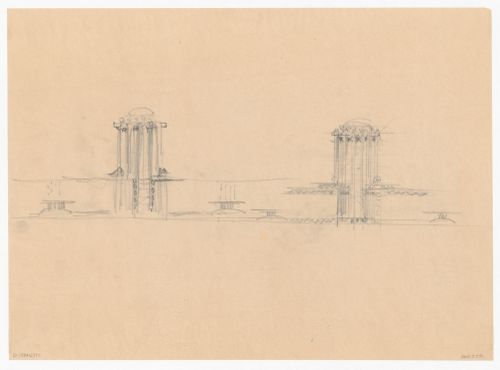Sketch elevations for Industriegebouw Plan B for the reconstruction of the Hofplein (city centre), Rotterdam, Netherlands