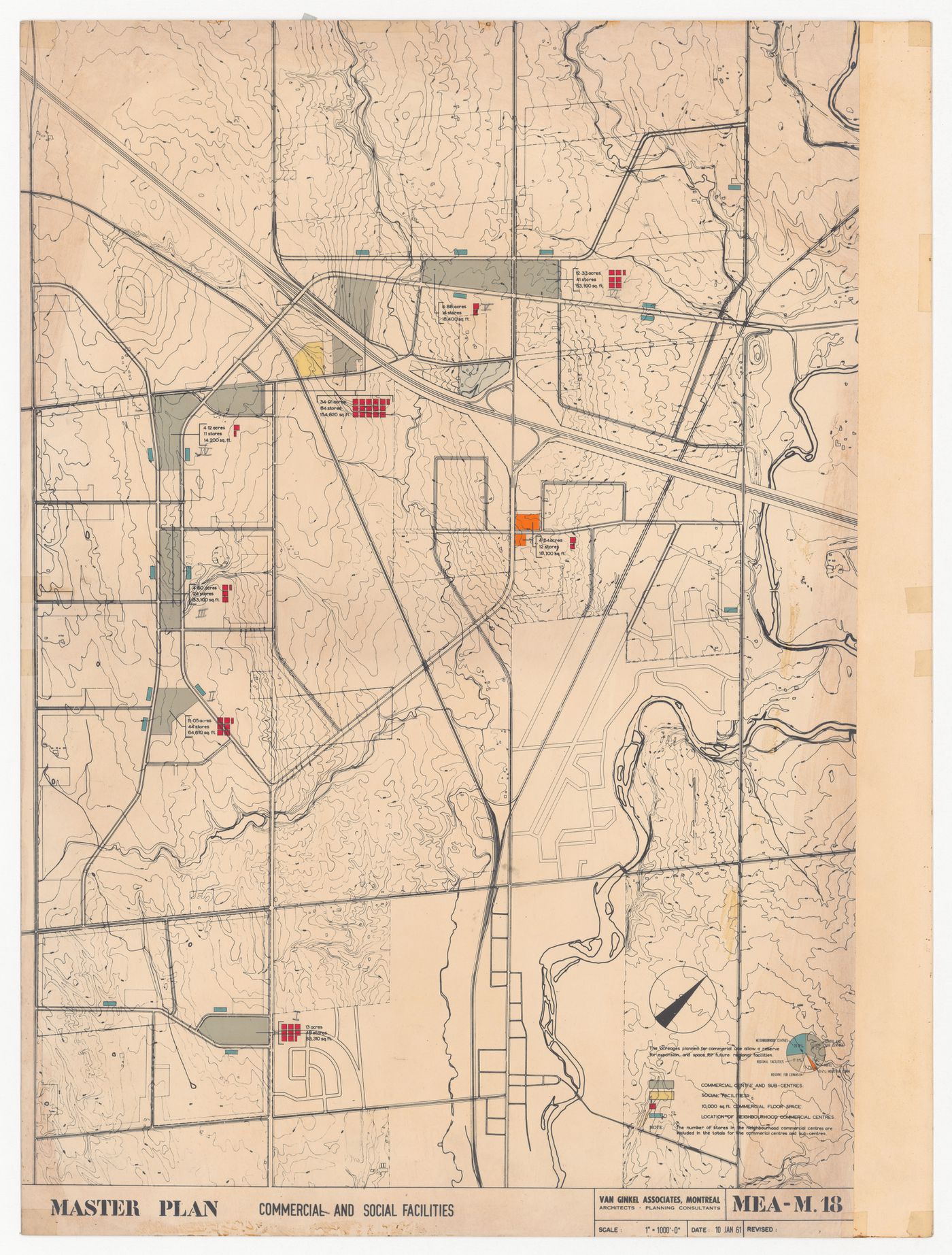 Presentation site plan for Meadowvale, Mississauga, Ontario, Canada; verso: plans, site axonometrics, and perspectives