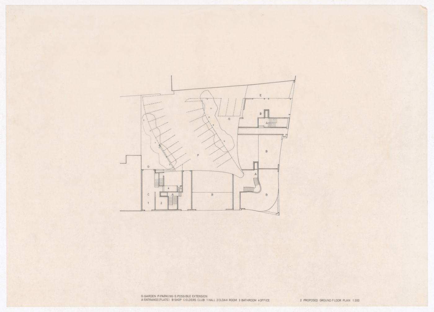Proposed ground floor plan for Edificio de Apartamentos Bonjour Tristesse, Berlin, Germany