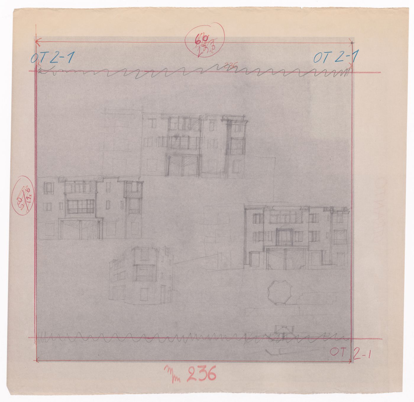 Sketches of exterior elevations for Casa sul Lungomare, Otranto, Italy