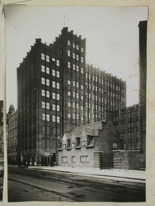 View of commercial buildings surrounding a house in Dusseldorf, Germany