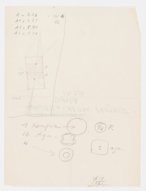 Sketches and notes for dwellings and buildings studies possibly for Punjab capital project, Chandigarh, India