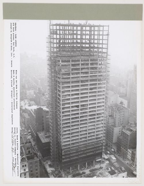 Seagram building under construction, 375 Park avenue, New York, N.Y., east view