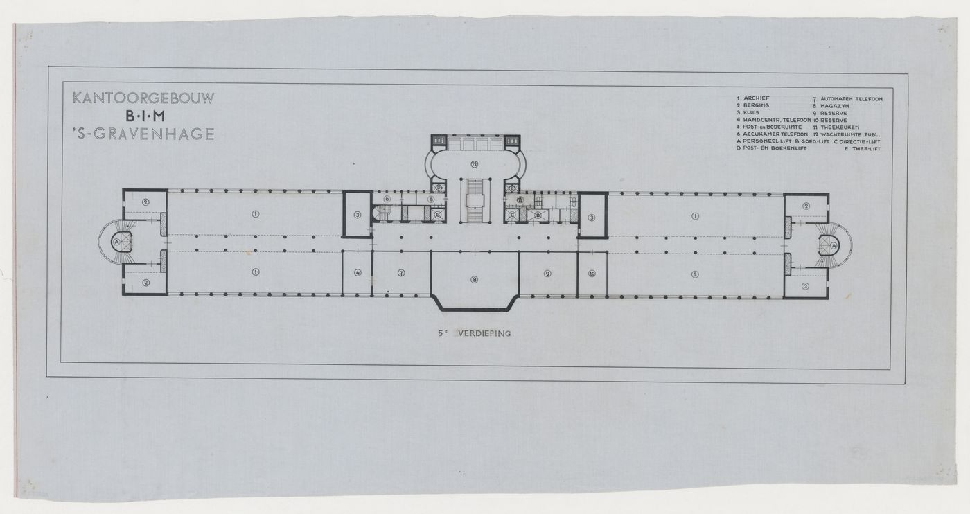 Fifth floor plan for the Shell Building, The Hague, Netherlands