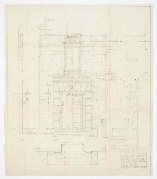 Montréal Neurological Institute, Montréal, Québec: detail drawing for main entrance