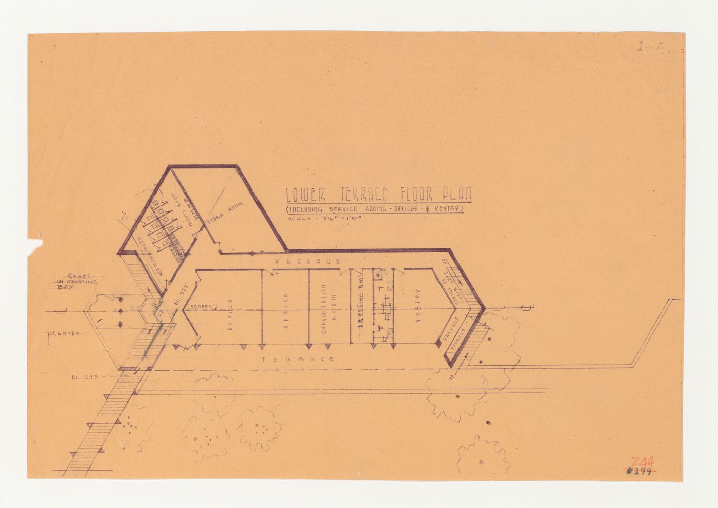 Swedenborg Memorial Chapel, El Cerrito, California: Plan for the lower building