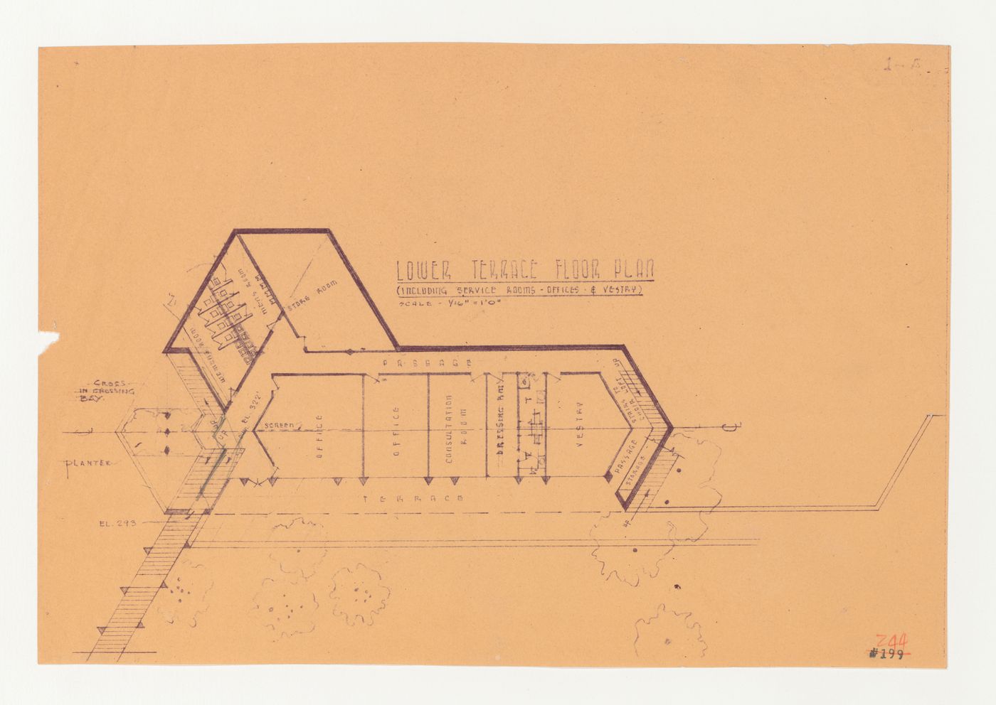 Swedenborg Memorial Chapel, El Cerrito, California: Plan for the lower building