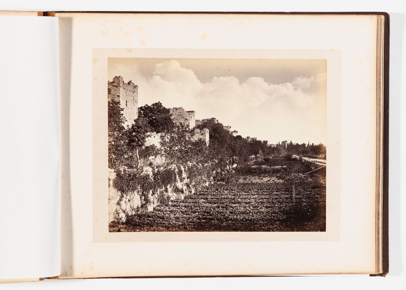 View of a section of the Theodosian Wall showing wall towers, Constantinople (now Istanbul), Ottoman Empire (now in Turkey)