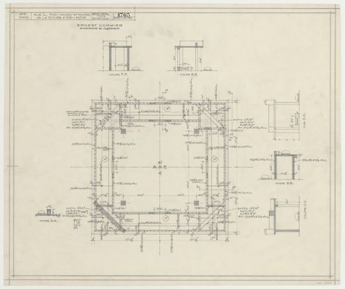 Détails des murs, hourdis et poutres de la toiture de l'aile L, Pavillon principal et campus, Université de Montréal, Montréal, Canada (1924-1947)