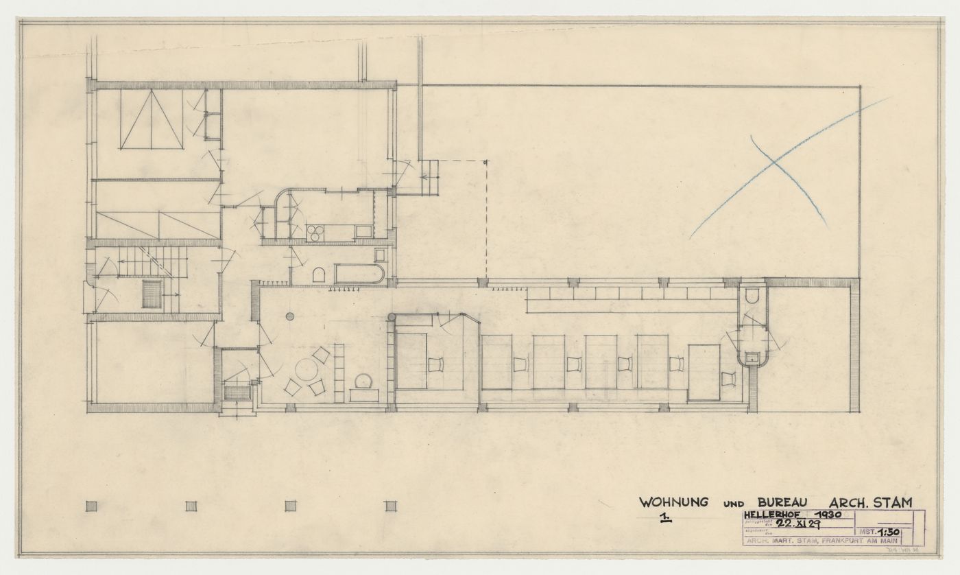 Ground floor plan for an office and housing unit, Hellerhof Housing Estate, Frankfurt am Main, Germany