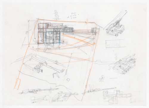 Sketch plan and axonometric views for Museu Granell, Santiago de Compostela, Spain