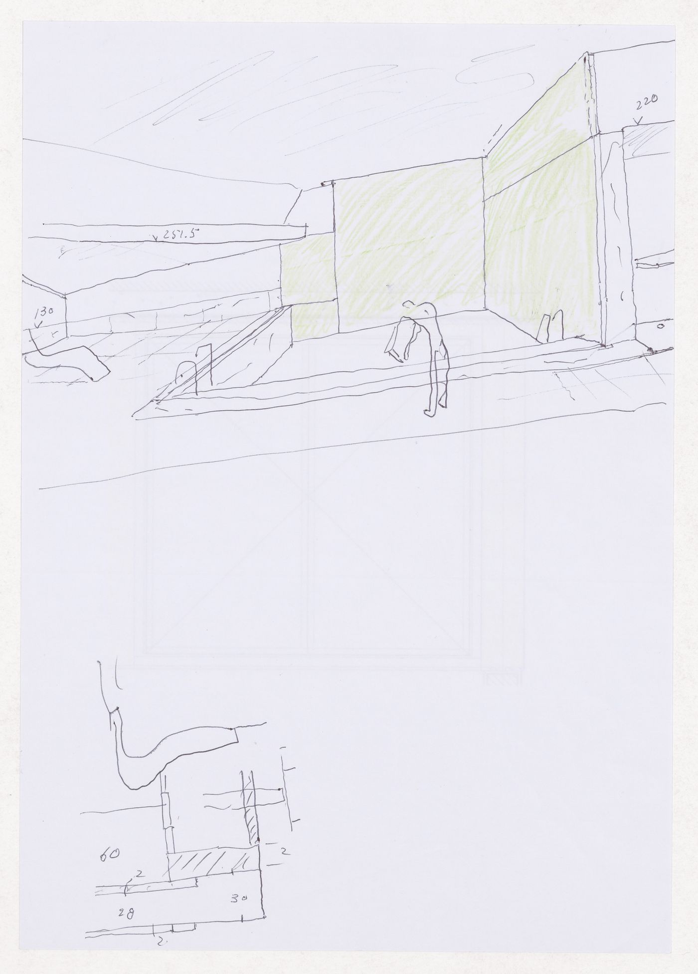 Sketch perspective and plan with human figure for Parque de Vidago, Complexo Termal e Hotel Palace, Vidago, Portugal; verso: Plan for  Parque de Vidago, Complexo Termal e Hotel Palace, Vidago, Portugal