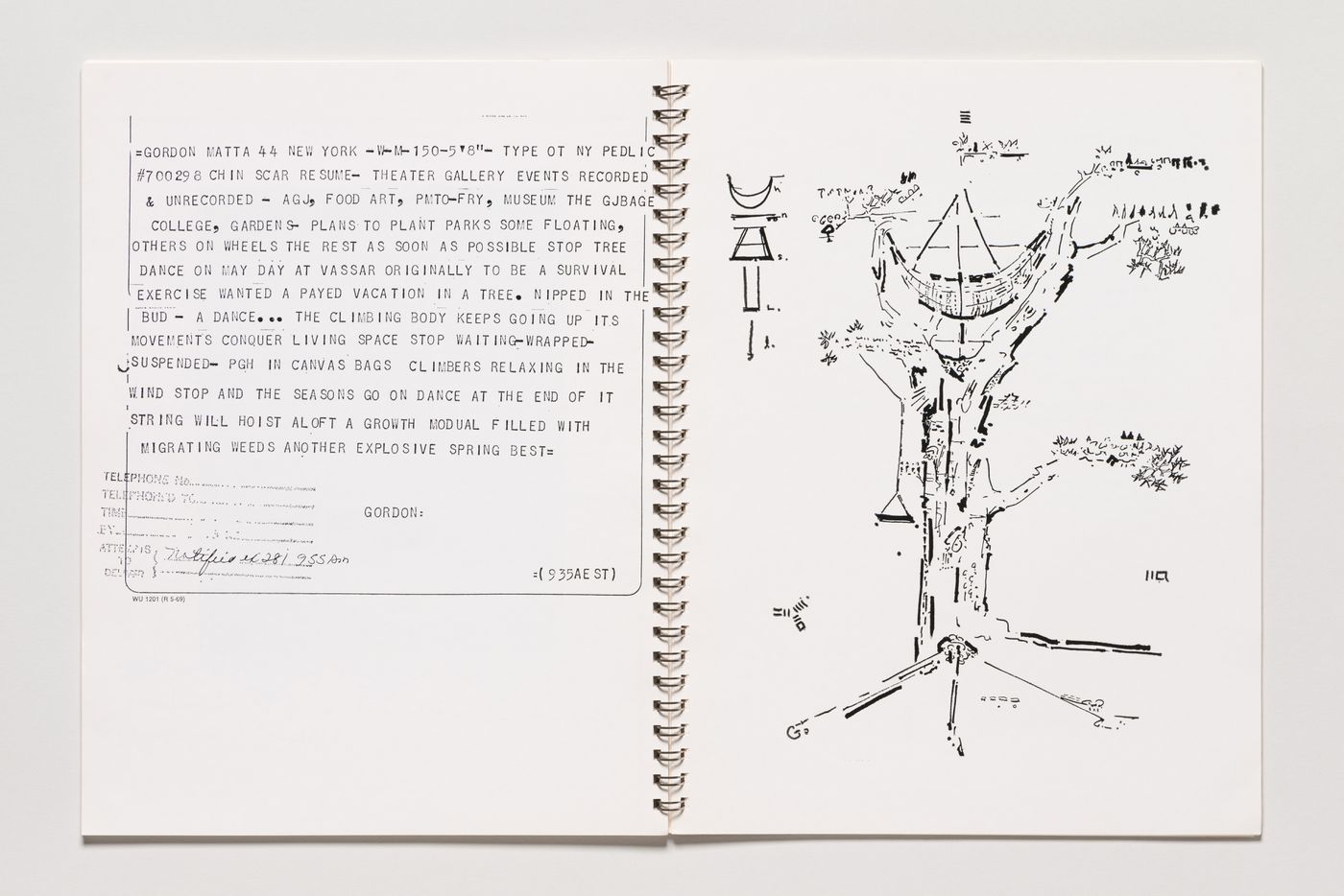 "Tree Dance" drawing by Gordon Matta-Clark published in the catalogue for the exhibition "Twenty Six by Twenty Six", held at the Vassar College Art Gallery, between 1 may - 6 June 1971