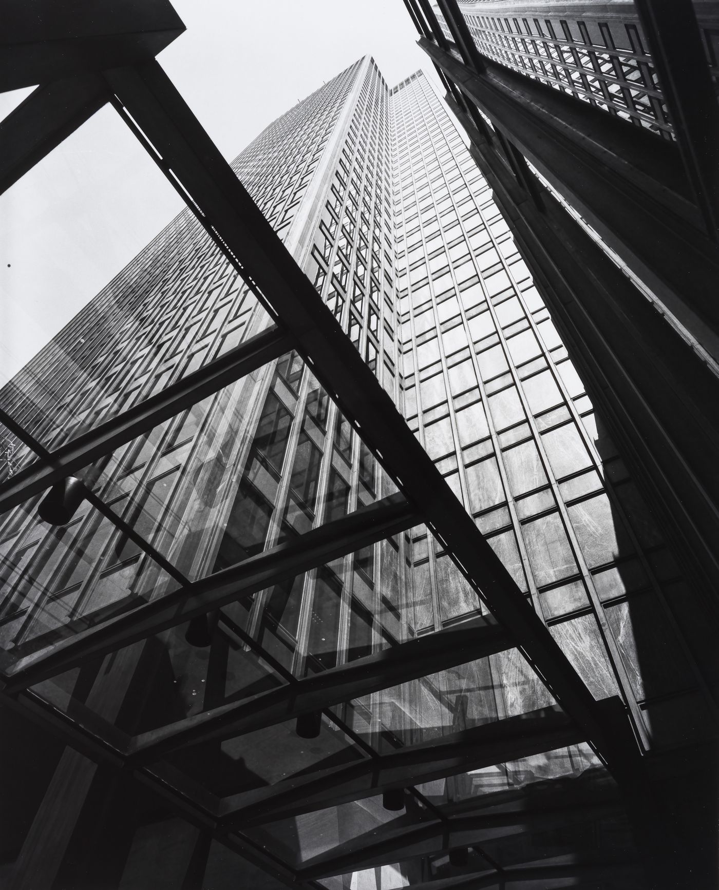 View of the south façade of the Seagram Building through the glass canopy designed by Philip Johnson, New York City