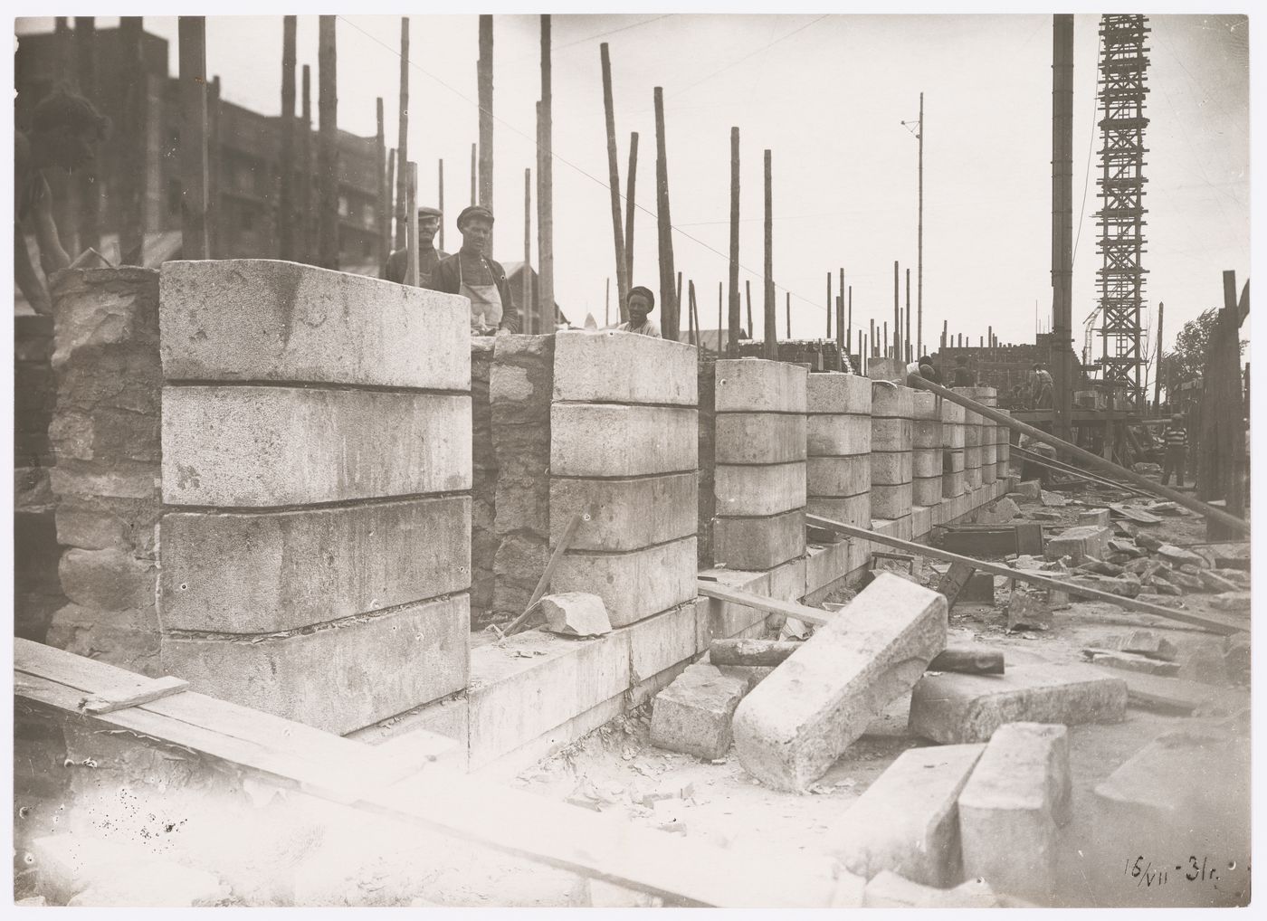 View of the Building of Industry construction site showing an exterior wall, Sverdlovsk, Soviet Union (now Ekaterinburg, Russia)