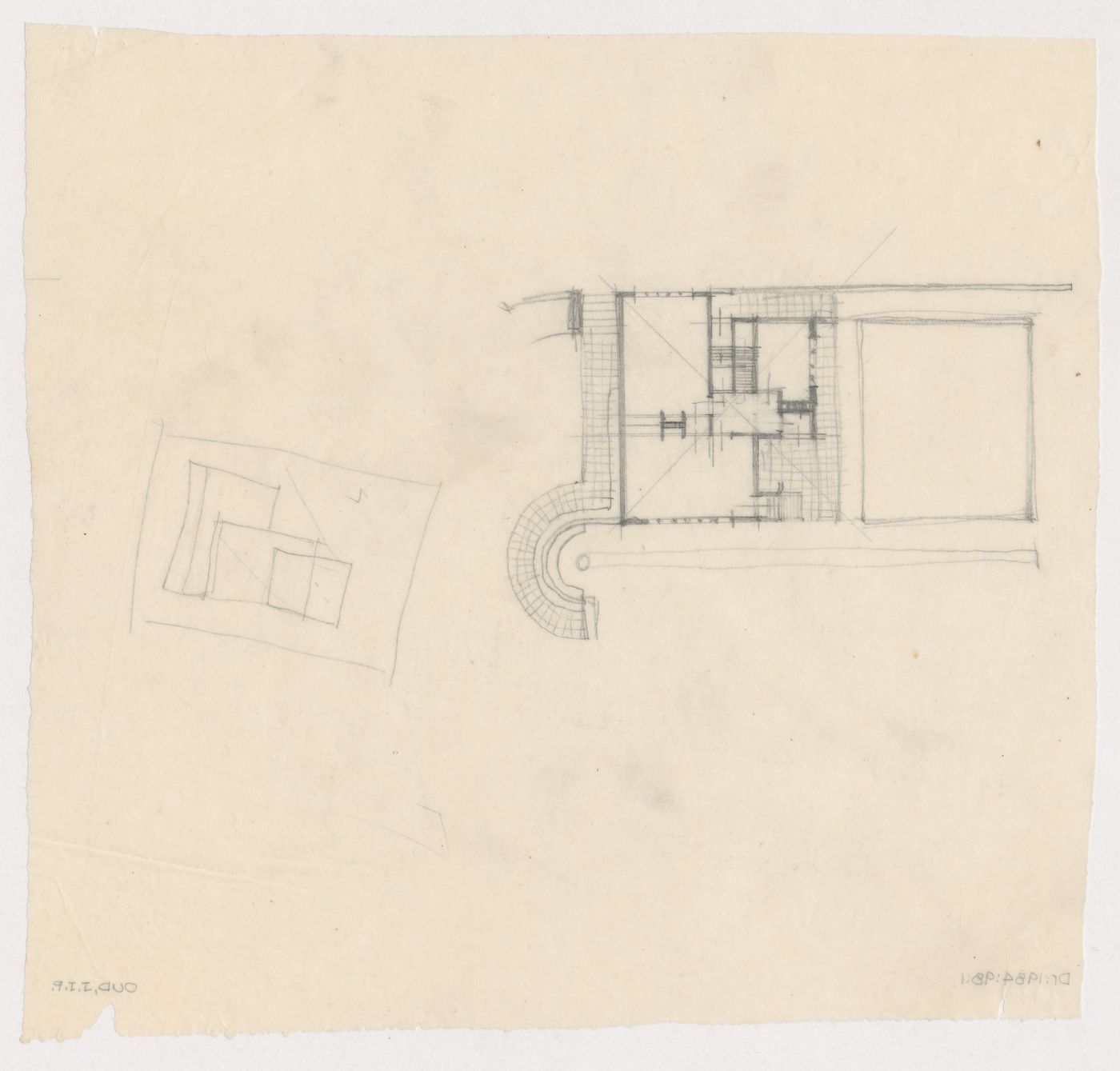 Sketch plan and sketch perspective for the church for Kiefhoek Housing Estate, Rotterdam, Netherlands