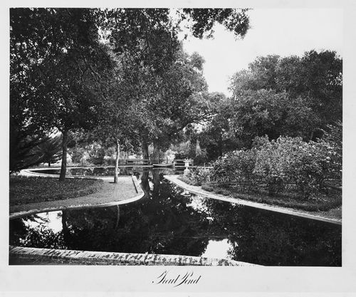 View of the Trout Pond, Thurlow Lodge, Menlo Park, California