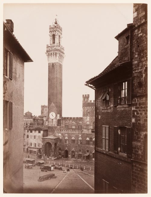 Partial view of the Piazza del Campo and the Palazzo pubblico, Siena, Italy