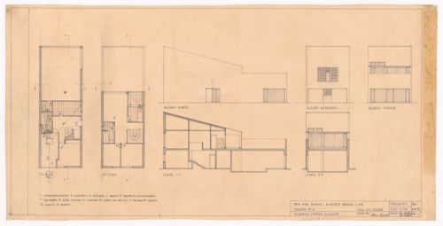 Plans, sections, and elevations for plot ten of Conjunto Habitacional em Caxinas, Vila Cova - Vila do Conde, Portugal