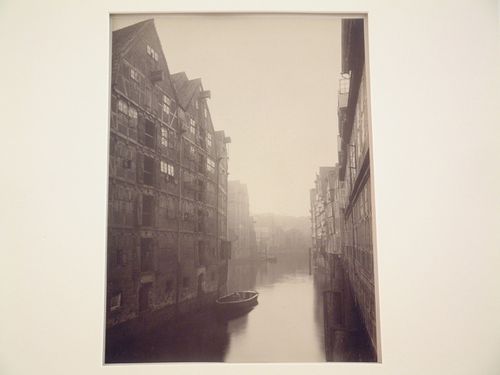 View of canal in residential area, Hamburg, Germany