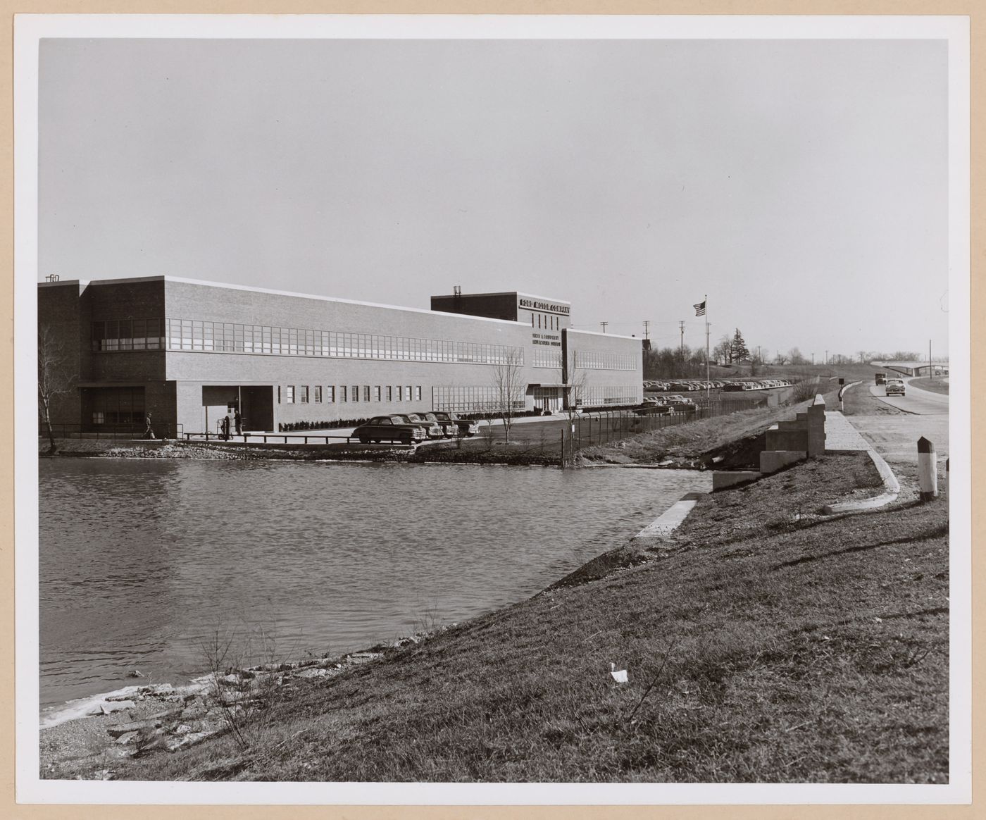 View of the main entrance to the Parts and Equipment Manufacturing Building, Ford Motor Company, Ypsilanti, Michigan