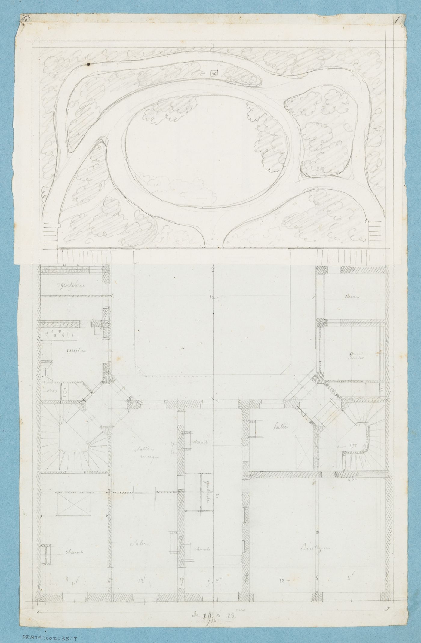 Project for a hôtel for M. Busche: Ground and first floor plans for a four-storey hôtel showing two alternate designs