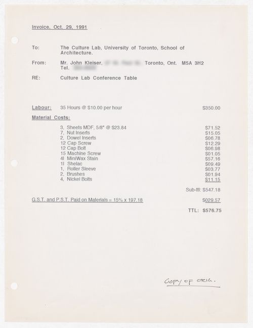 Invoice for Culture Lab