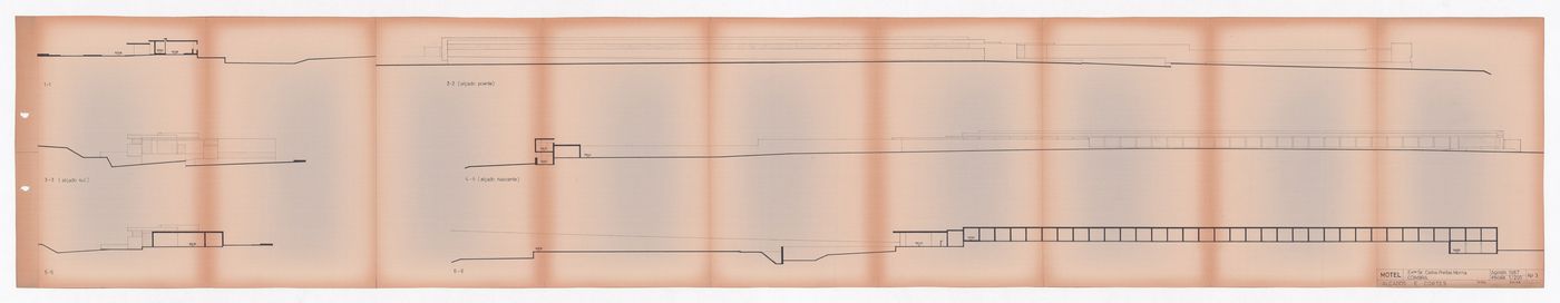 Elevations and sections for Motel em Vale de Canas, Coimbra, Portugal