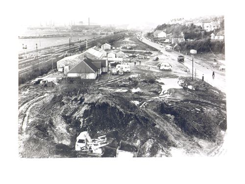 View looking north from top of batching plant, Port Talbot Bypass, Glamorgan, Wales