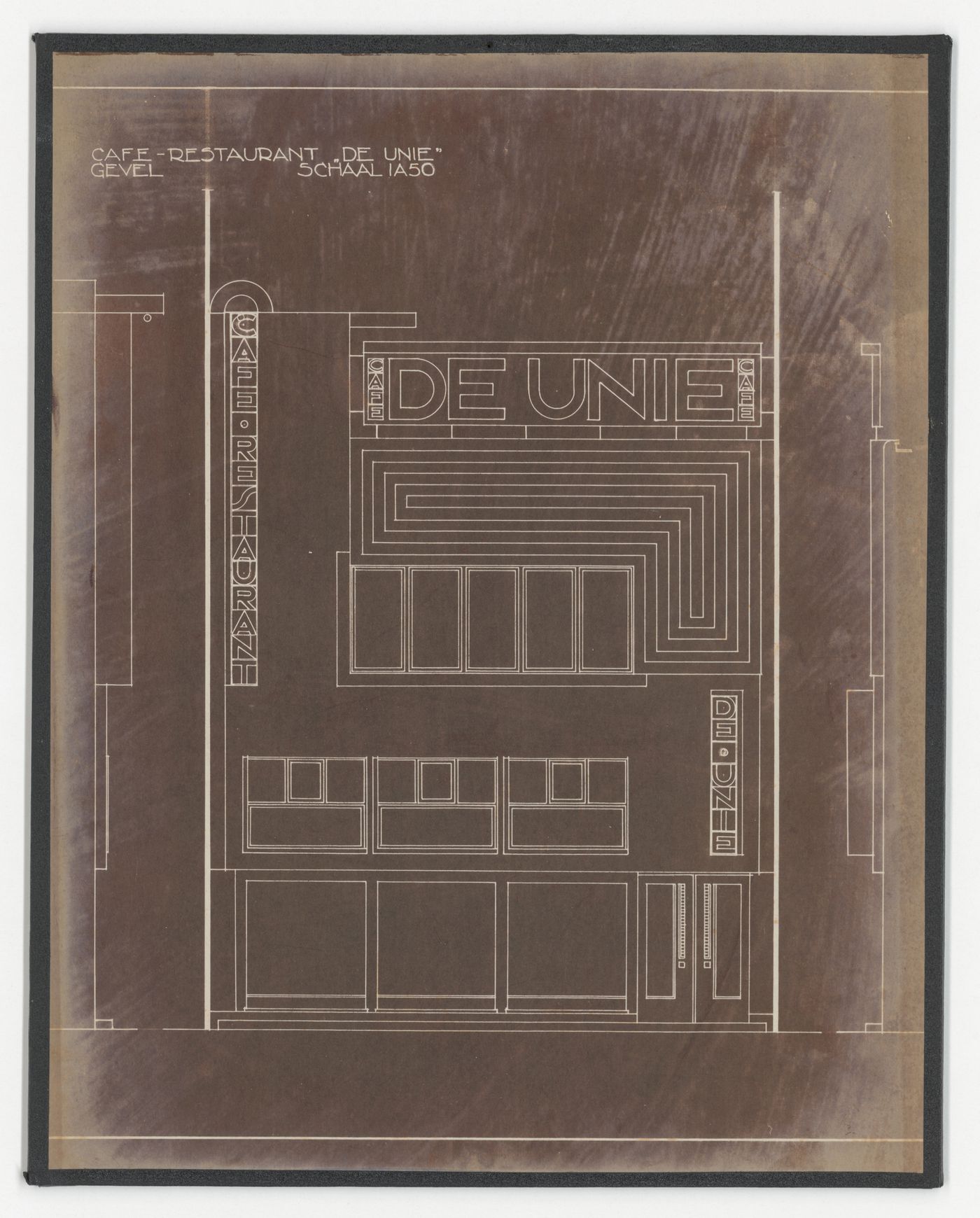 Ground and first floor plans for Café de Unie, Rotterdam, Netherlands