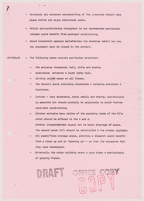 Congress House (28 Great Russell Street, London, England), renovations and addition: internal draft of a document prepared for the client: second sheet