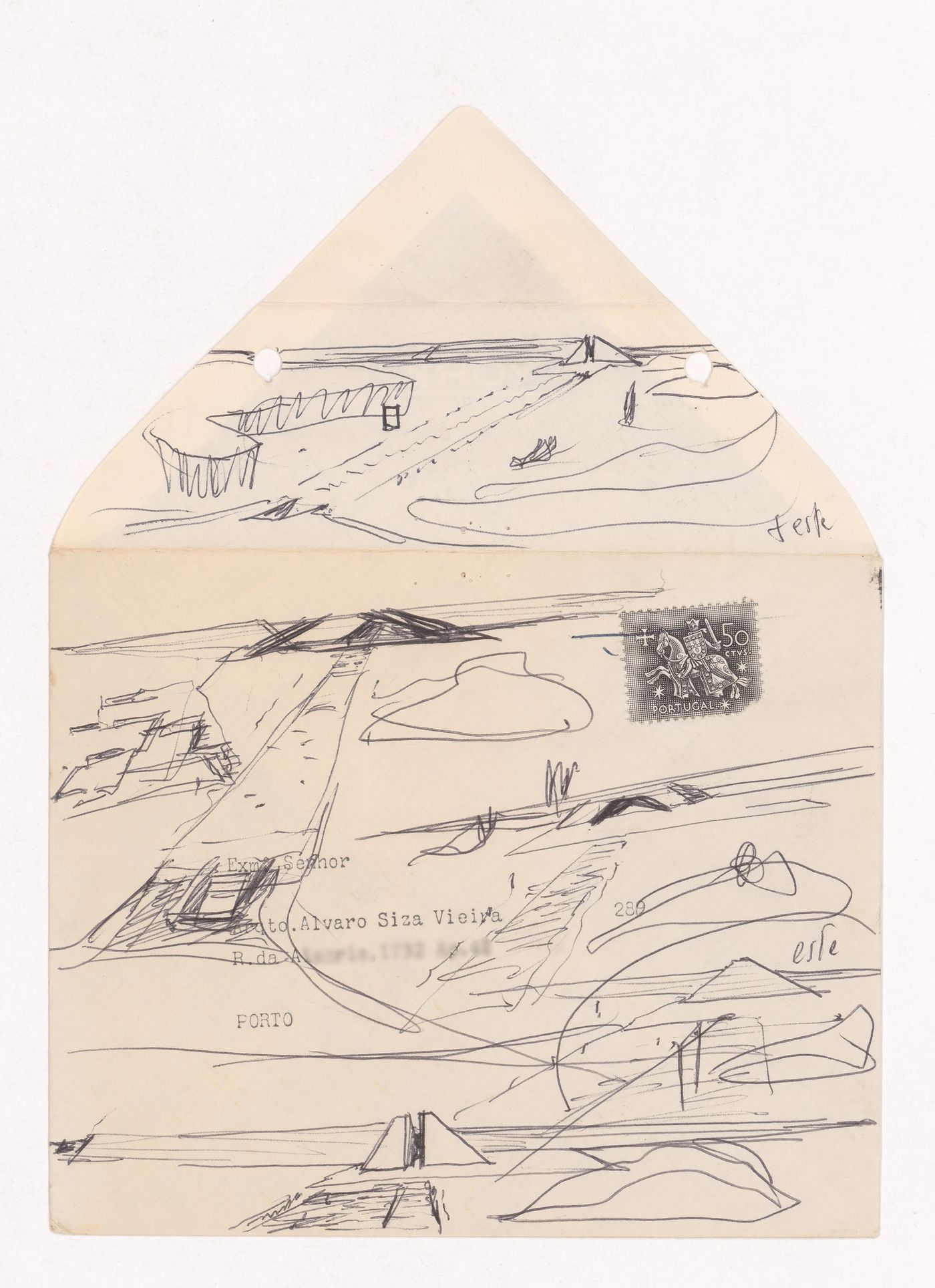 Sketch perspectives and axonometric view for Plano Urbanístico para a Marginal de Leça e Zona da Boa Nova, Leça da Palmeira, Matosinhos, Portugal