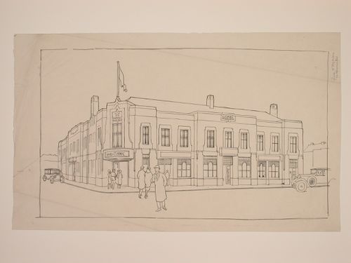 Perspectival view showing an Ind. Coope & Co. Ltd. Hotel, England