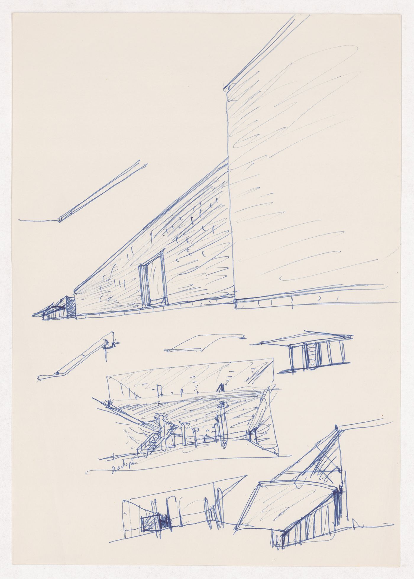 Sketch interior and exterior perspectives for Vitra International, Weil am Rhein, Germany
